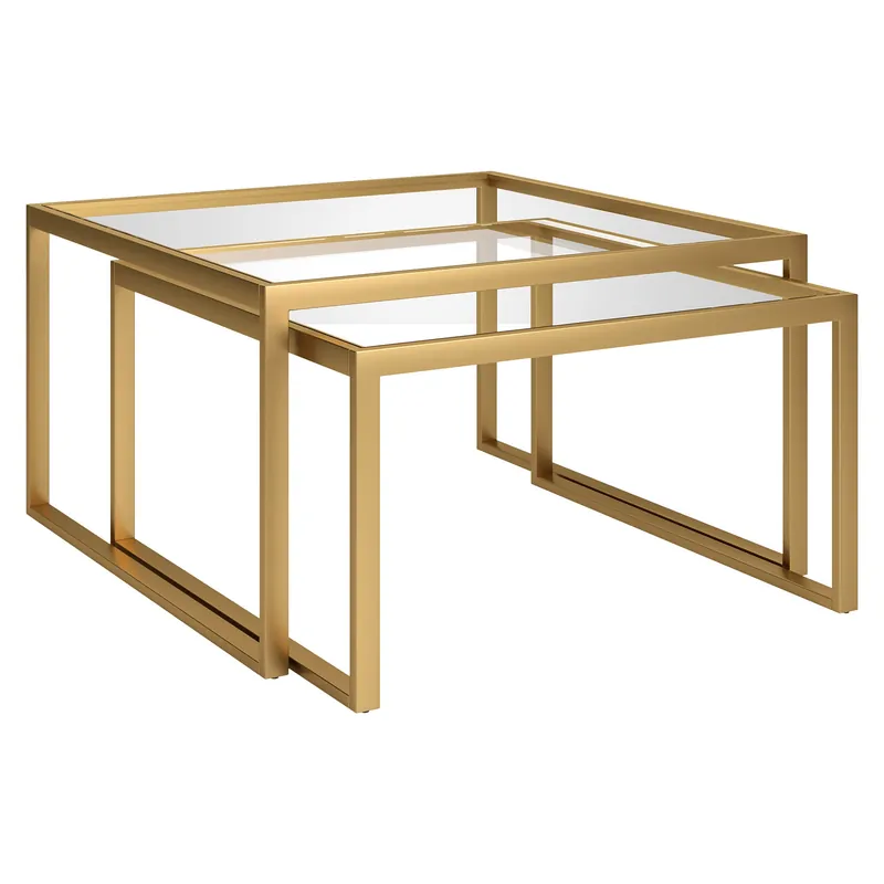One Day Deal Set Of Two 30" Gold Glass Nested Coffee Tables By Homeroots