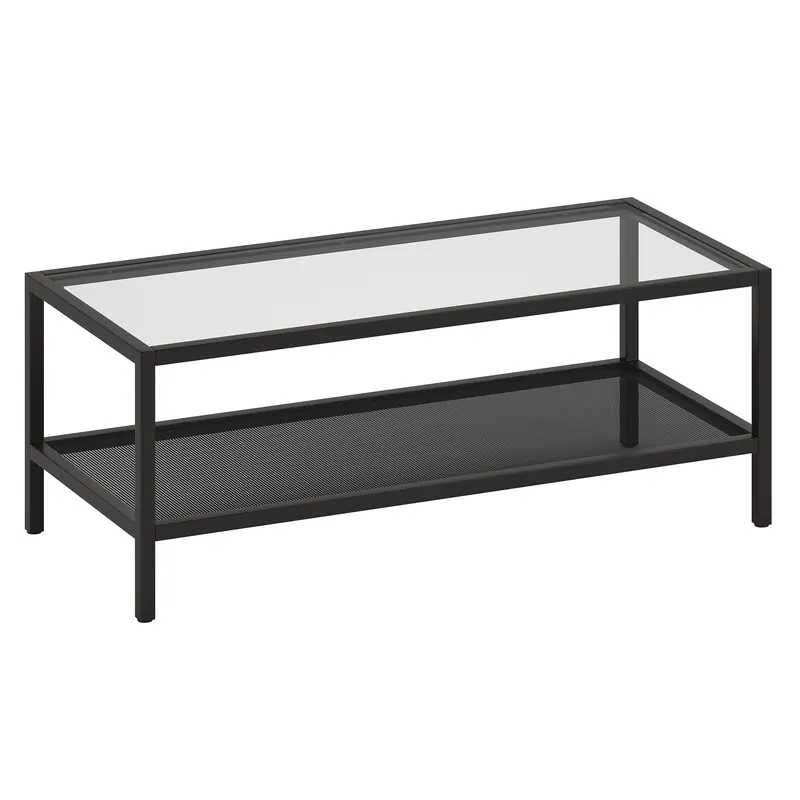 45" Black Glass Rectangular Coffee Table With Shelf By Homeroots Reduced Price