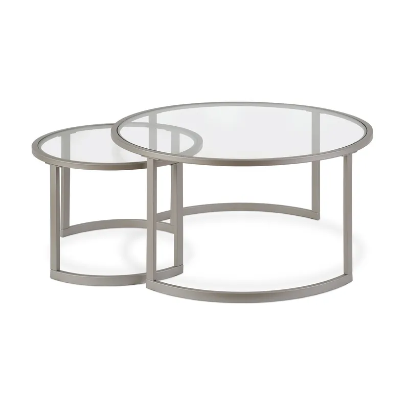 Crafted Set Of Two 36" Nickel and Glass Round Nested Coffee Tables By Homeroot
