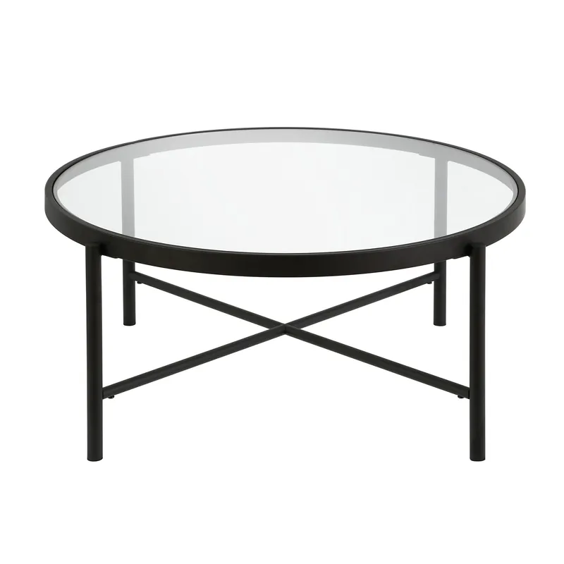 Viral 36" Black and Glass Round Coffee Table By Homeroots