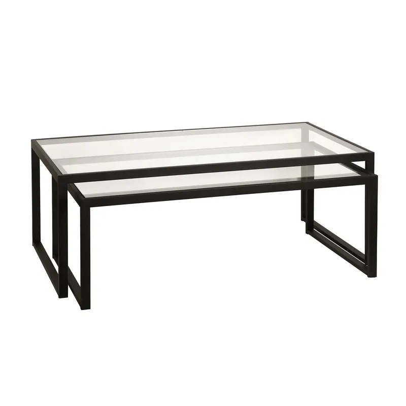 Set Of Two 46" Black Glass Rectangular Nested Coffee Tables By Homeroo Deal