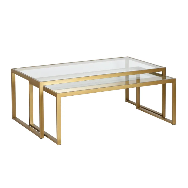 Free Returns Set Of Two 46" Gold Glass Rectangular Nested Coffee Tables By Homeroot