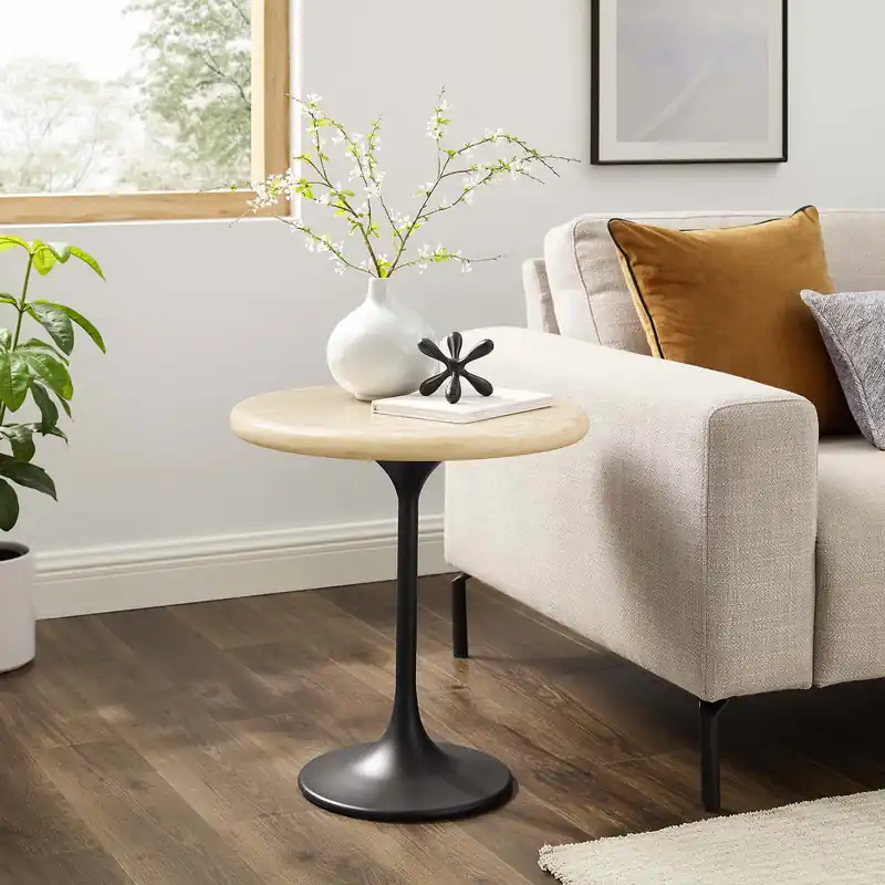 Lippa 20" Round Artificial Travertine Side Table By Modway - EEI-6747 Hassle-Free Returns