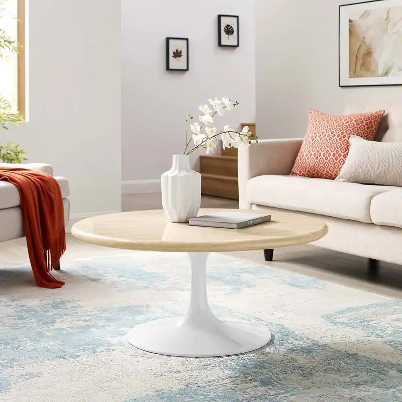 Lippa 36” Round Artificial Travertine Coffee Table By Modway - EEI-674 Buy Today