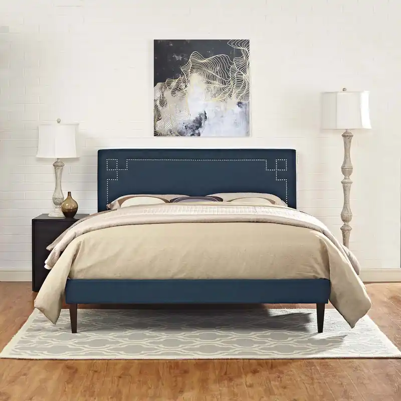 Ruthie King Fabric Platform Bed with Squared Tapered Legs By Modway - Price Cut