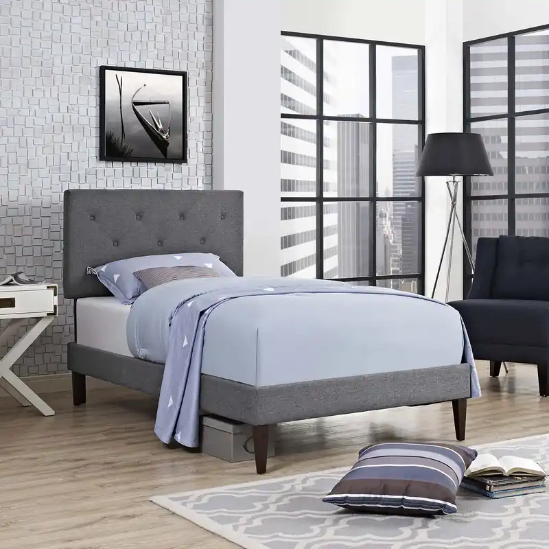 While Supplies Last Tarah Twin Fabric Platform Bed with Squared Tapered Legs By Modway - M