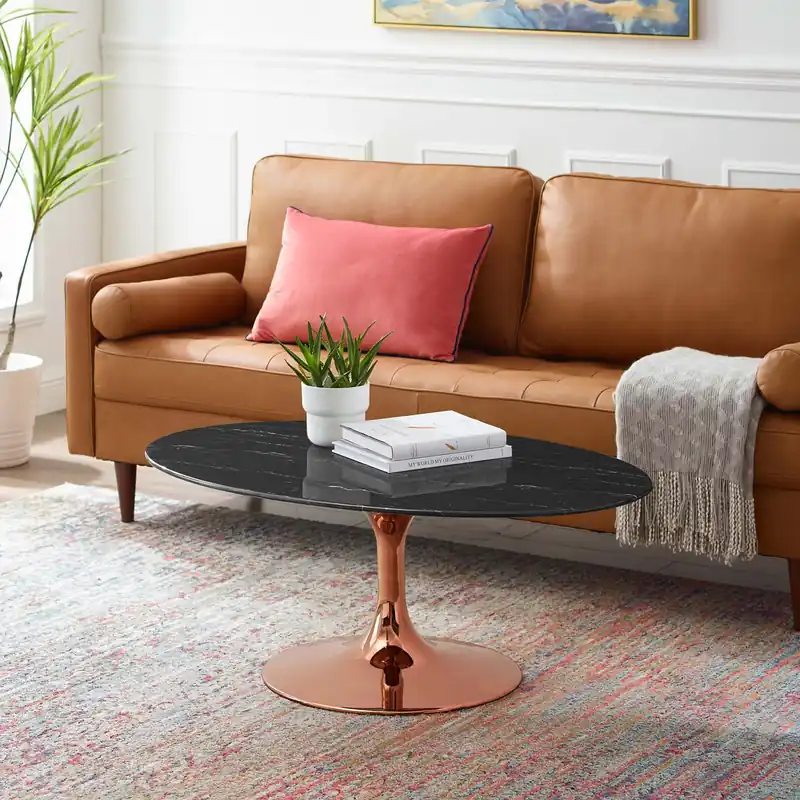 Best Choice Lippa 42" Oval Artificial Marble Coffee Table By Modway - EEI-5282