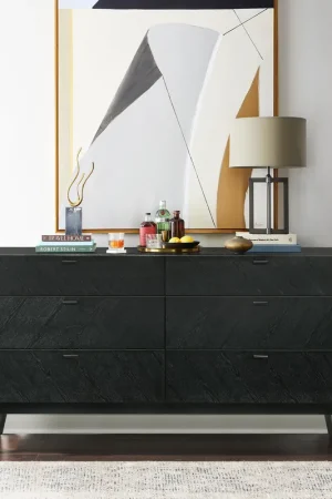 Petra 6 Drawer Wood Dresser in Black Finish By Armen Living Direct From Manufacturer