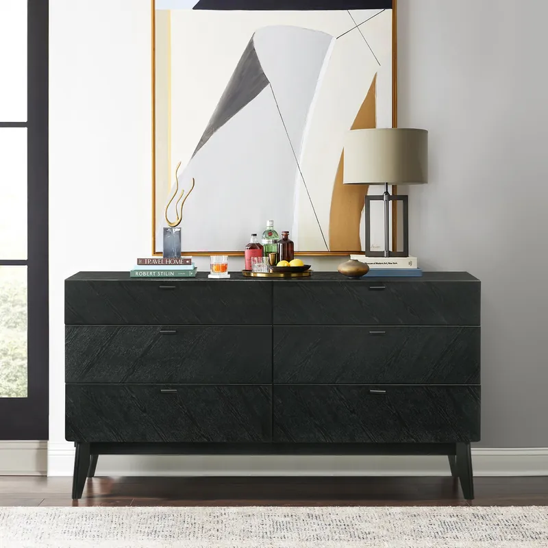 Petra 6 Drawer Wood Dresser in Black Finish By Armen Living Direct From Manufacturer