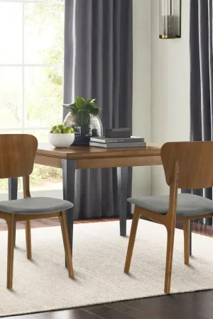 Trending Kalia Wood Dining Chair in Walnut Finish with Charcoal Fabric - Set of