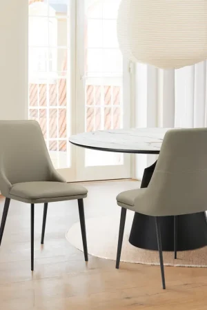Top Pick Genesis Upholstered Dining Chair in Taupe Gray Faux Leather with Black