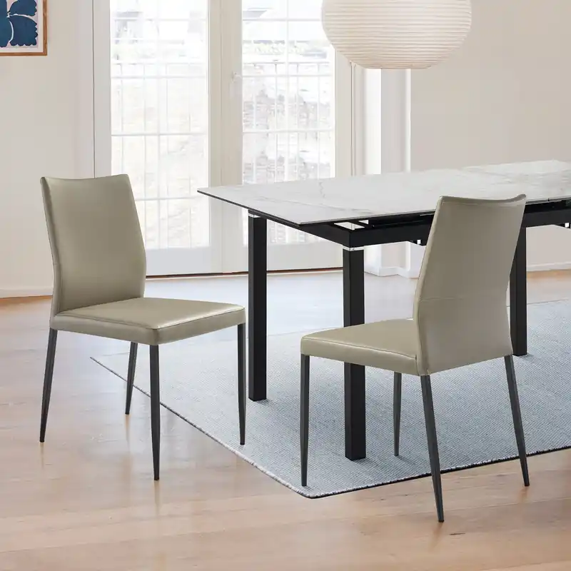 Buy Today Kash Upholstered Dining Chair in Taupe Gray Faux Leather and Black Met