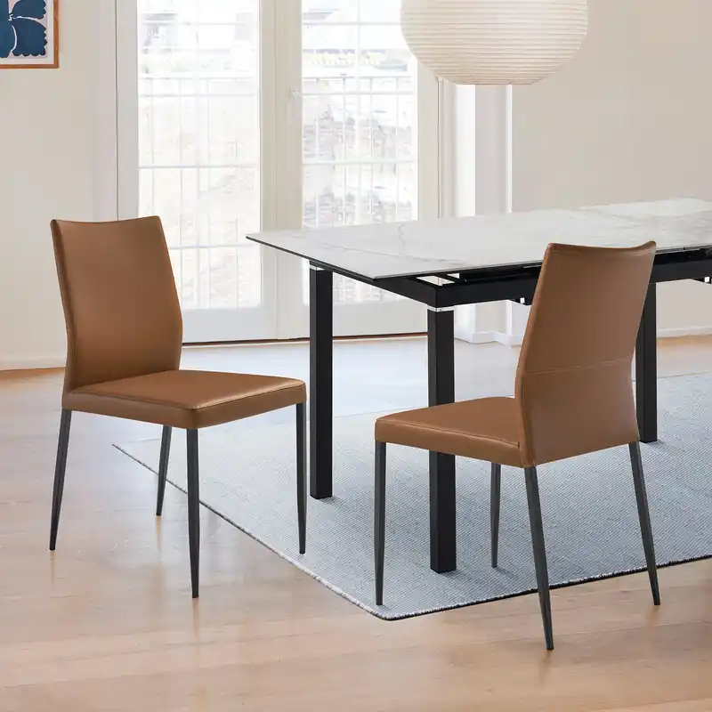 Get Yours Kash Upholstered Dining Chair in Brown Faux Leather with Black Metal L