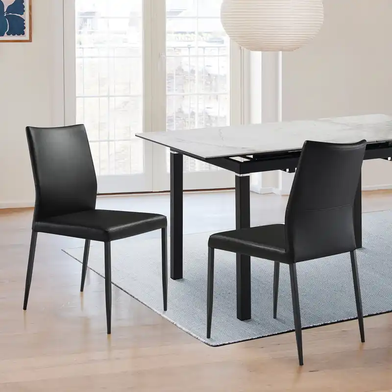Hot Deal Kash Upholstered Dining Chair in Black Faux Leather with Black Metal L