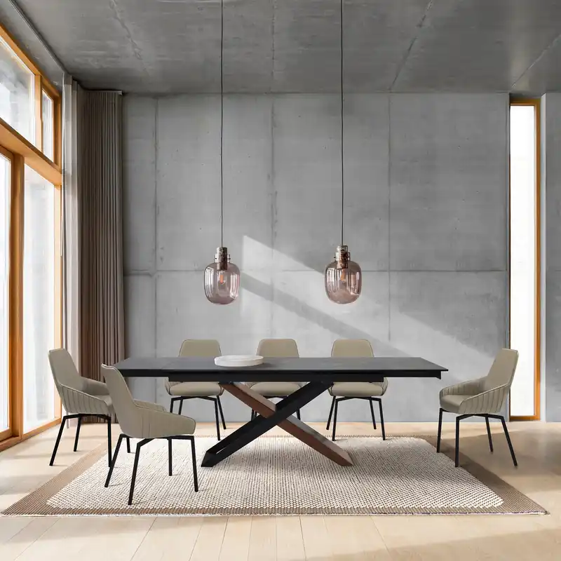 Milena Shilo 7 Piece Extendable Dining Set with Taupe Gray Faux Leathe While Supplies Last