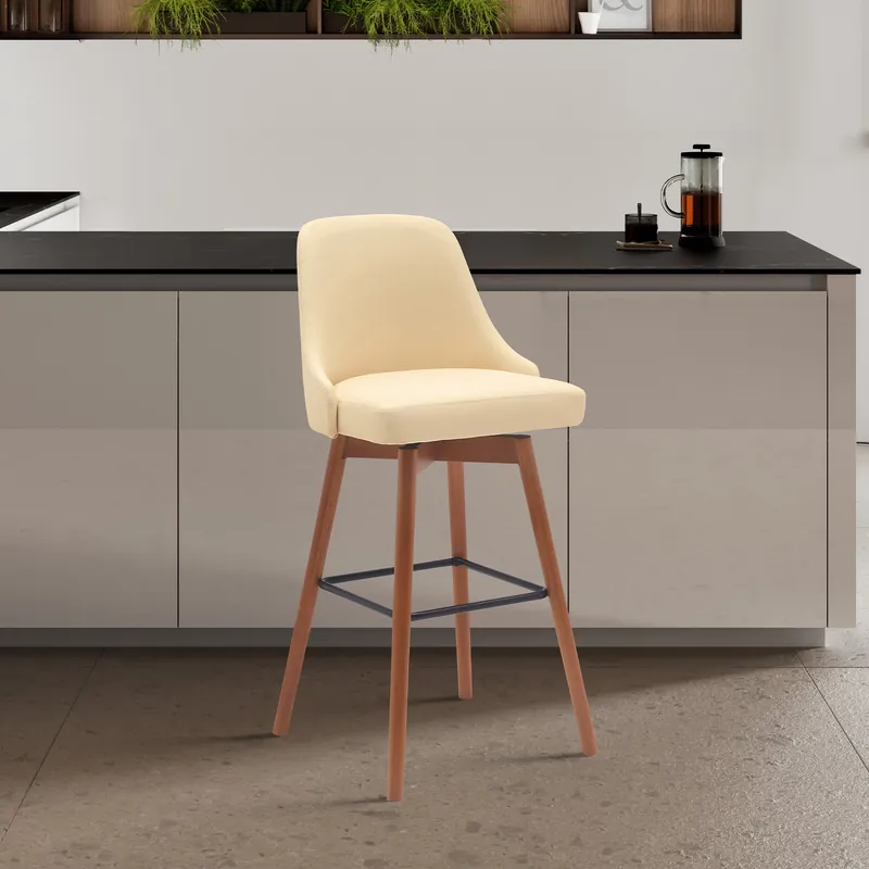 Get Yours Sicily 26" Swivel Walnut Wood Counter Stool in Cream Faux Leather By A