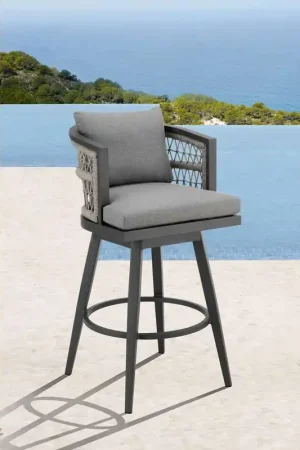 Zella Outdoor Patio Swivel Counter Stool in Aluminum with Light Gray R Fresh Stock