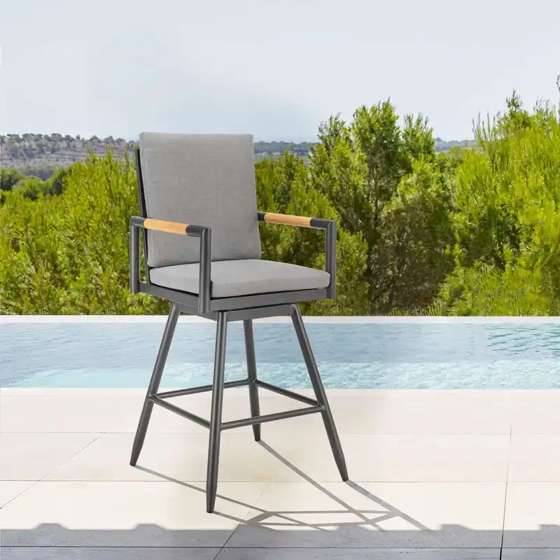Hot Deal Crown Outdoor Patio Swivel Counter Stool in Aluminum with Tan Rope and
