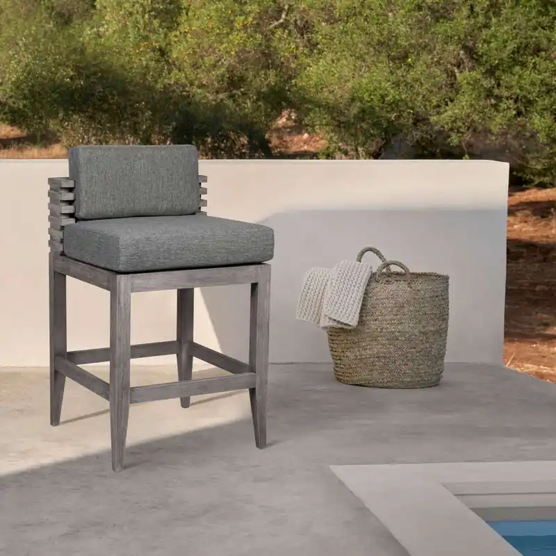 Vivid Outdoor Patio Counter Stool in Gray Eucalyptus Wood with Gray Ol Original