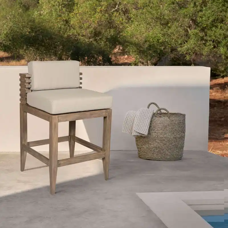 Vivid Outdoor Patio Counter Stool in Light Eucalyptus Wood with Taupe Cheap
