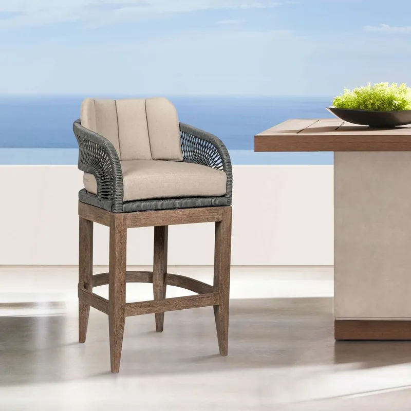 Free Returns Orbit Outdoor Patio 26" Counter Stool in Weathered Eucalyptus Wood wit