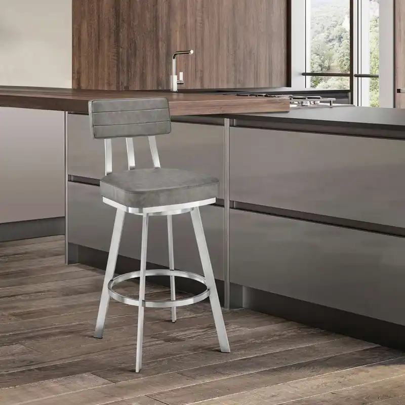Save Now Benjamin 26" Swivel Counter Stool in Brushed Stainless Steel with Gray