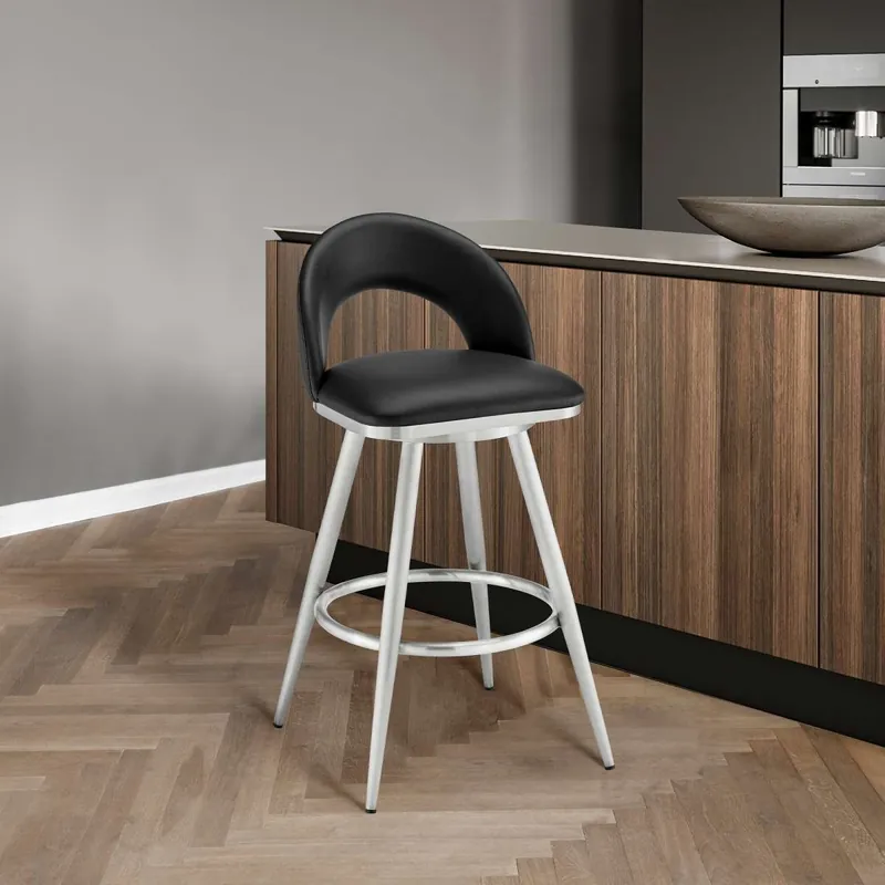 Bulk Order Charlotte 30" Swivel Bar Stool in Brushed Stainless Steel with Black F