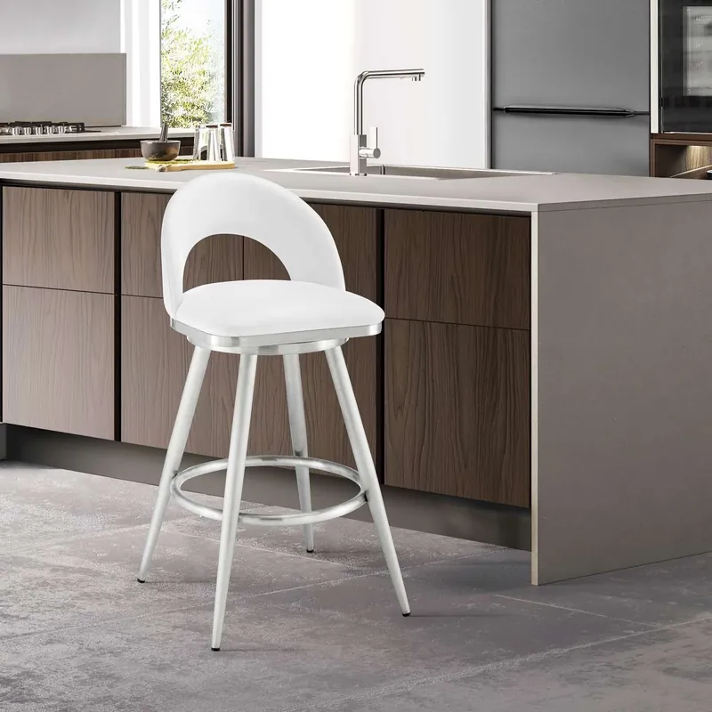 Charlotte 30" Swivel Bar Stool in Brushed Stainless Steel with White F Free Delivery