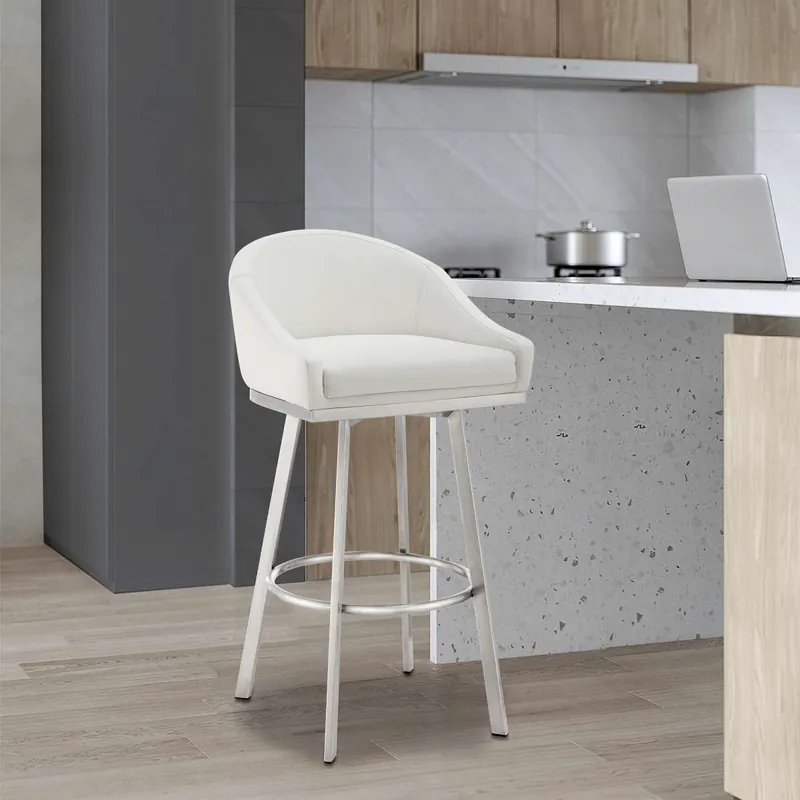 Holiday Sale Eleanor 30" Swivel Bar Stool in Brushed Stainless Steel with White Fau