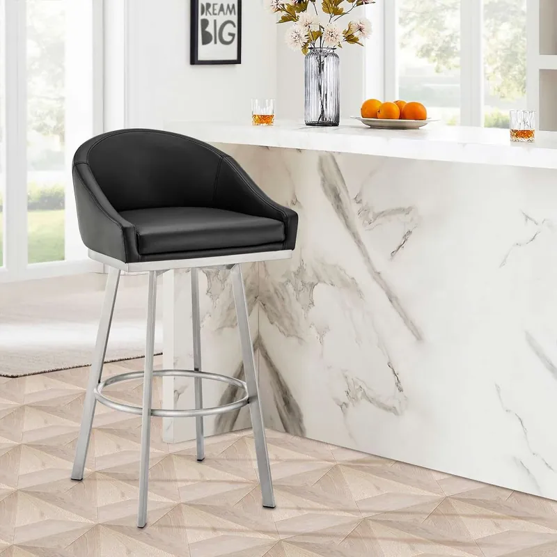 Limited Offer Eleanor 30" Swivel Bar Stool in Brushed Stainless Steel with Black Fau