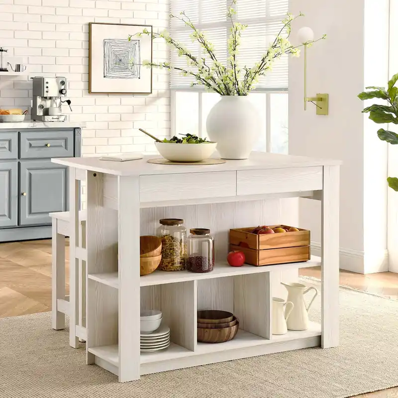 Super Sale Meadowbrook 3-Piece Kitchen Island and Stool Set By Modway - EEI-6731