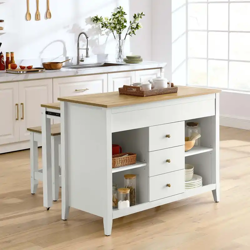 Farmstead 3-Piece Kitchen Island and Stool Set By Modway - EEI-6895 Editor’s Pick