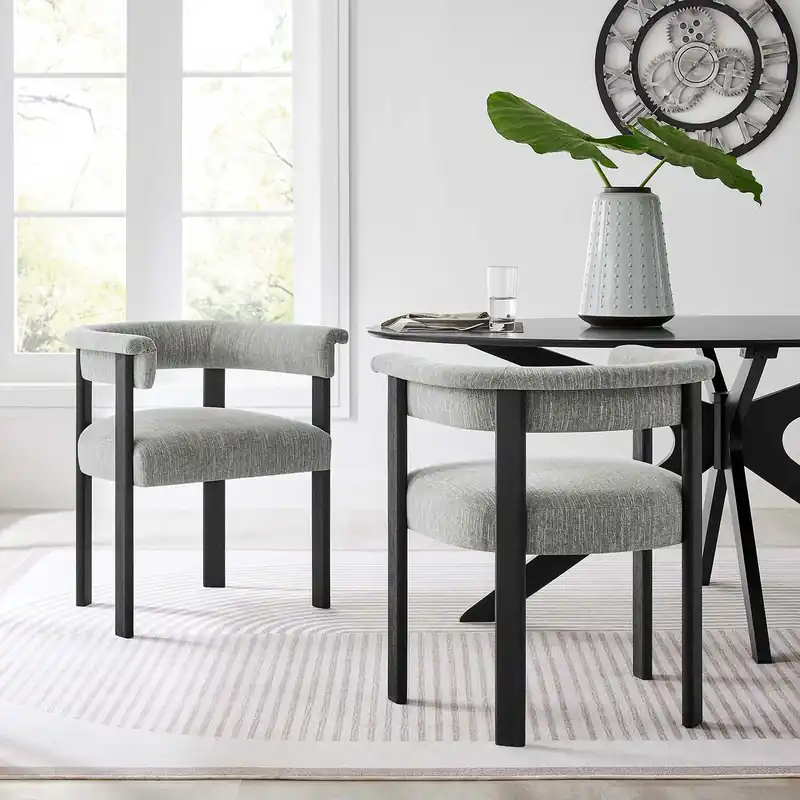 Best Seller Imogen Woven Heathered Fabric Upholstered Barrel Dining Chairs - Set o