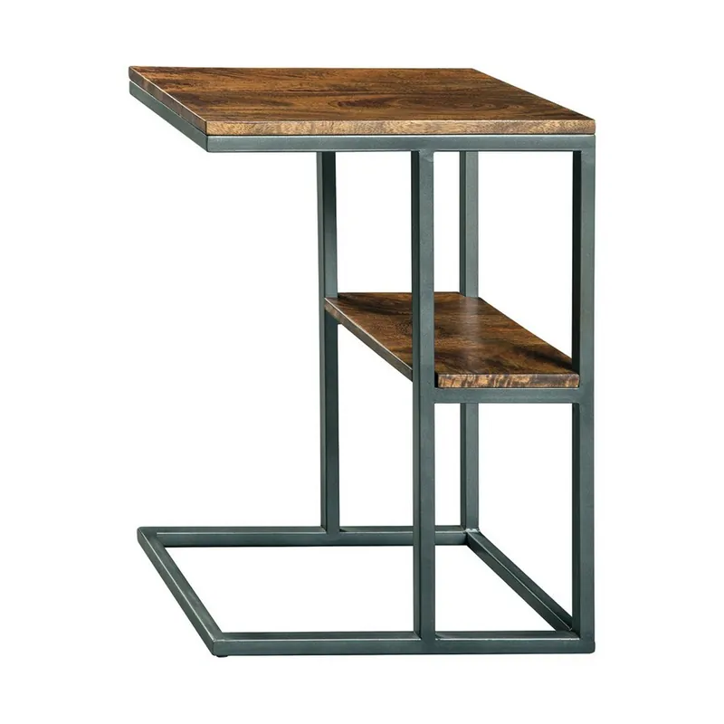 Seasonal Sale Wooden Top Accent Table with 1 Fixed Shelf and Metal Frame,Black and B