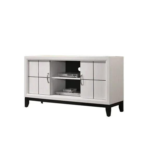Wooden TV Stand with 2 Drawers and 2 Open Compartments, White and Blac Buy Today