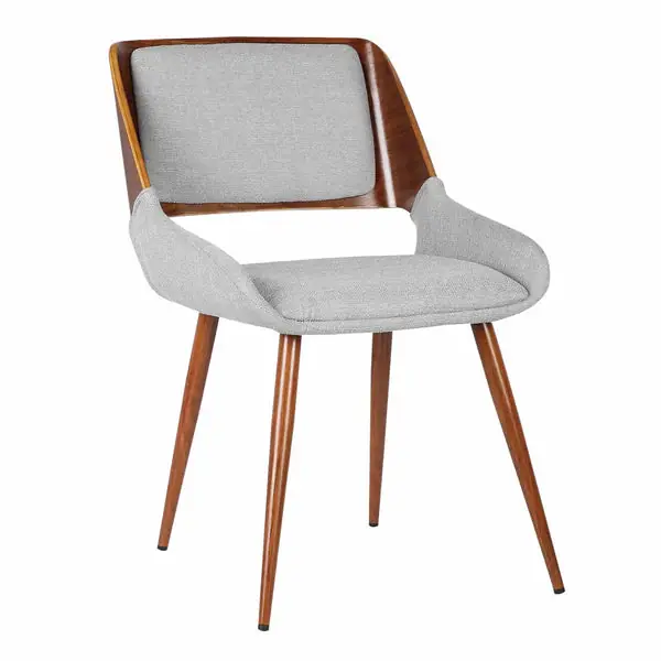 Today Only Fabric Mid Century Dining Chair with Split Padded Back, Gray and Brown