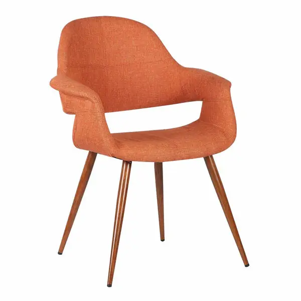 Money Back Guarantee Fabric Mid Century Dining Chair with Round Tapered Legs, Orange and Br
