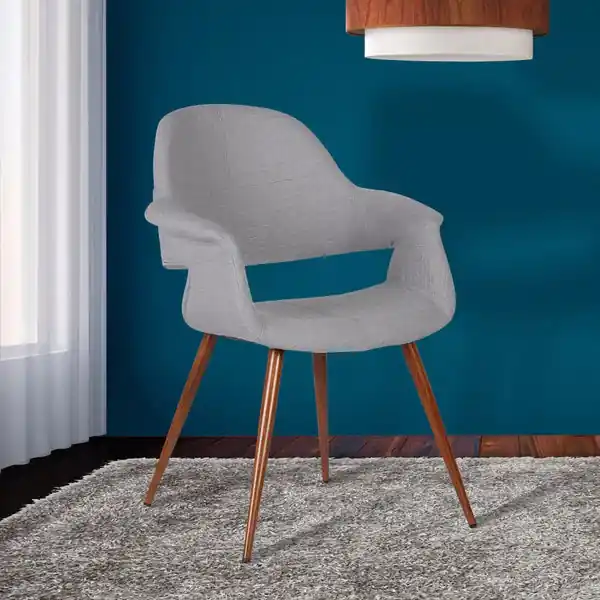 Same Day Shipping Fabric Mid Century Dining Chair with Round Tapered Legs, Gray and Brow