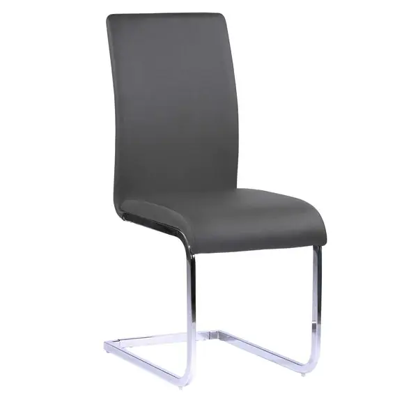 Handmade Metal Cantilever Base Leatherette Dining Chair, Set of 2, Gray and Sil
