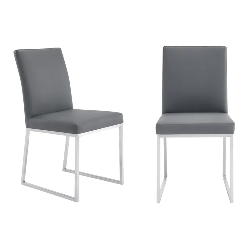 20 Inches Leatherette Metal Frame Dining Chair, Set of 2, Gray By Benz Reduced Price