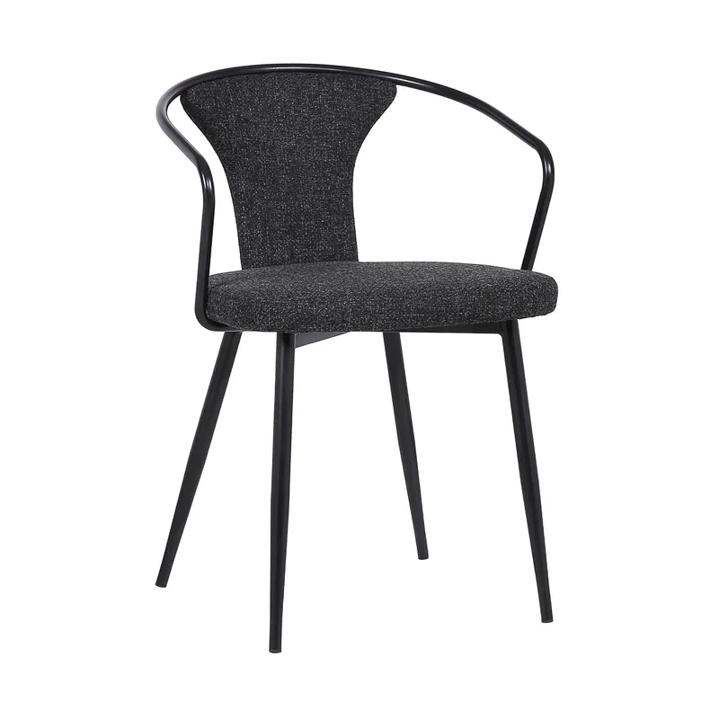 Premium 19 Inch Modern Fabric Dining Chair with Curved Back, Black By Benzara