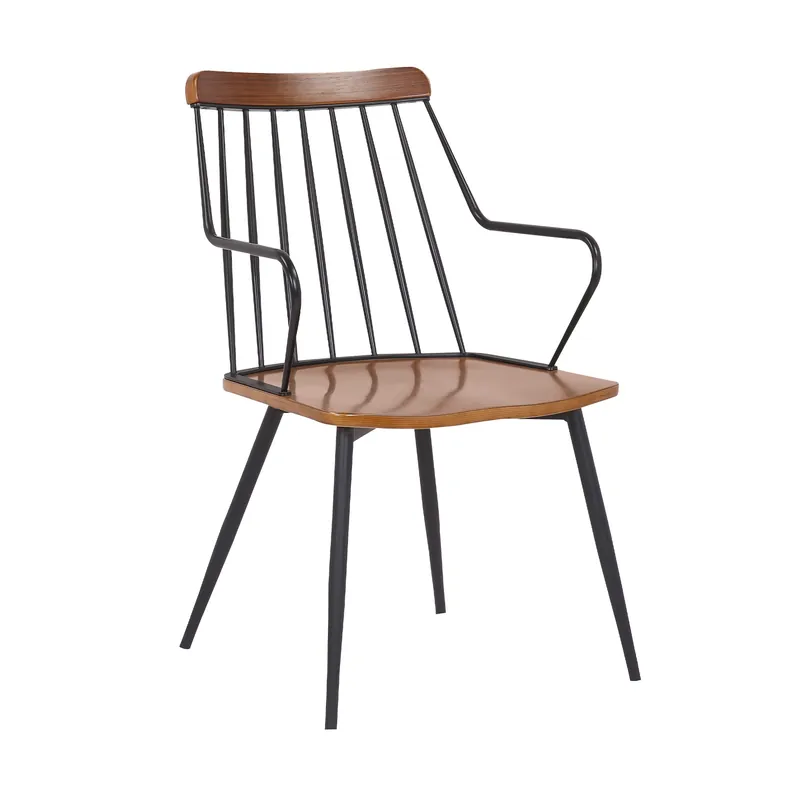 26 Inches Wooden Dining Chair with Windsor Back, Brown and Black By Be Handmade