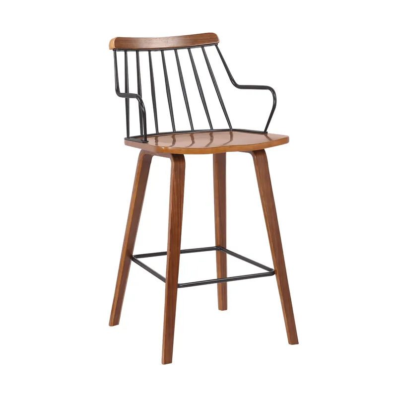 Handmade 26 Inches Counter Height Barstool with Spindle Back, Brown and Black B