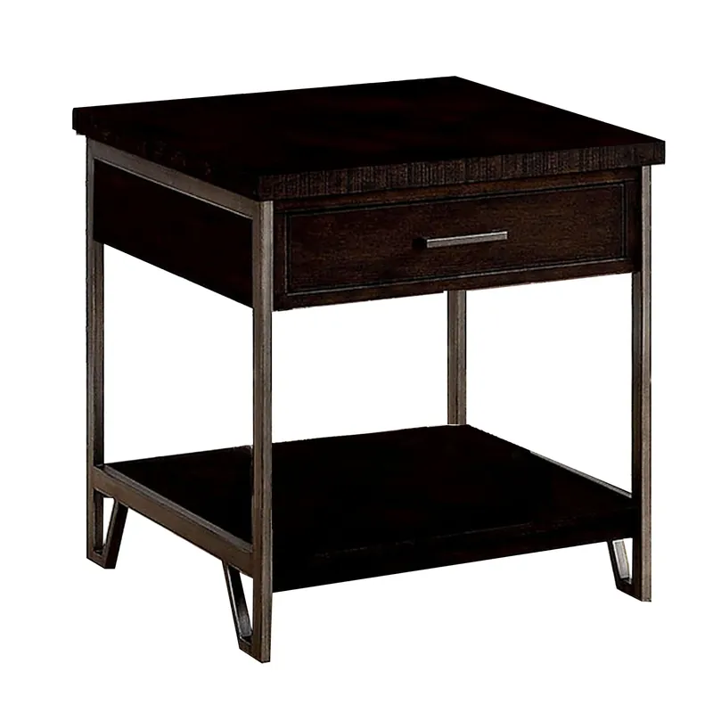Direct From Factory 1 Drawer Wooden End Table with Metal Frame, Brown By Benzara