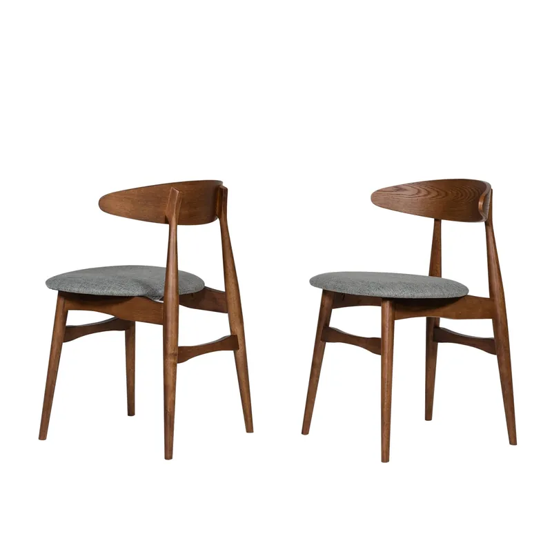 Grained Wooden Dining Chair with Padded Seat, Set of 2, Gray and Brown In Demand