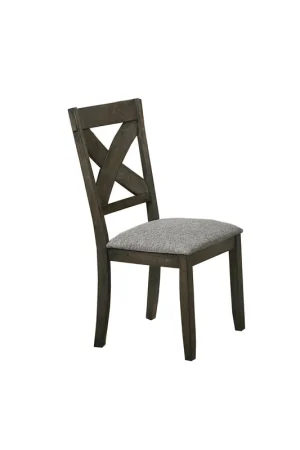 Wooden Side Chair with Fabric Upholstered Seat, Set of 2, Brown and Gr Limited Offer