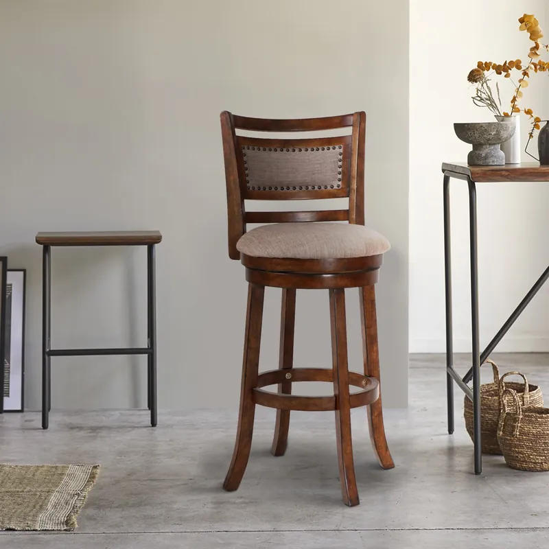 Trusted Brand Curved Swivel Barstool with Fabric Padded Seating, Brown and Beige By