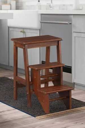 3 Step Wooden Frame Stool with Safety Latch, Brown By Benzara Best Choice