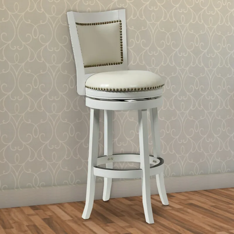 Price Drop Nailhead Trim Round Leatherette Barstool with Flared Legs, White By Be