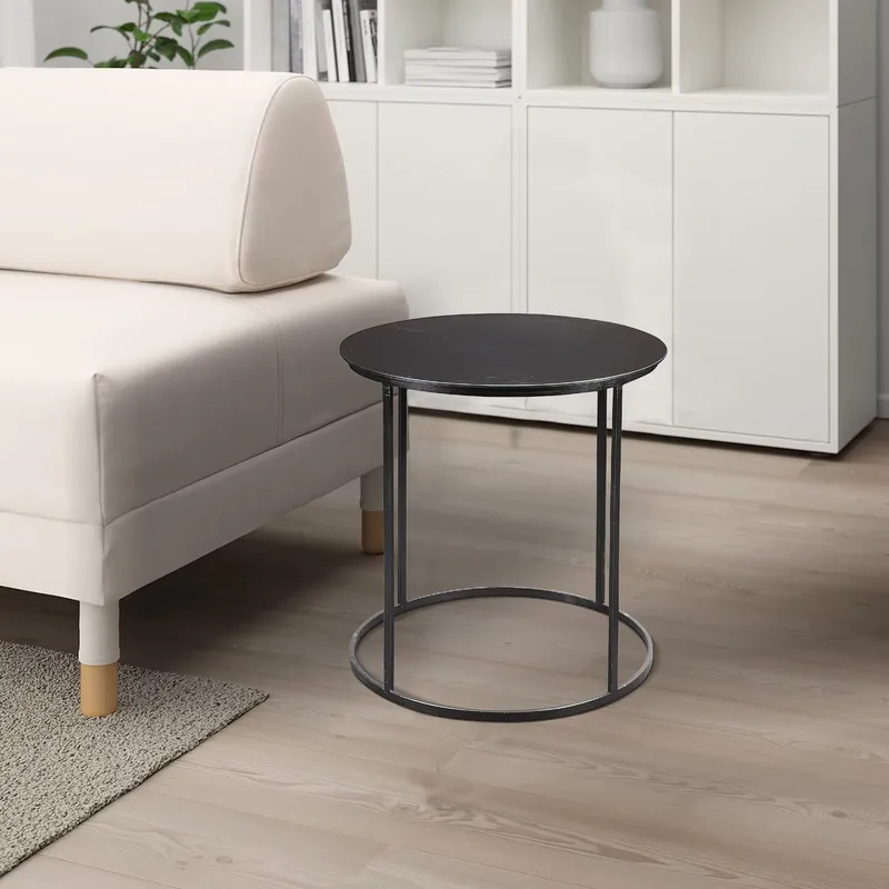 Top Pick Round Metal Frame Side Table with Tubular Legs, Black By Benzara